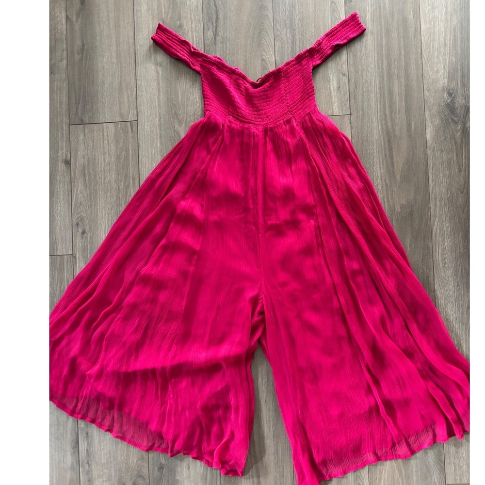 Free People Strawberry Swing Jumpsuit Women S Pink Off Shoulder Lace Up Wide Leg